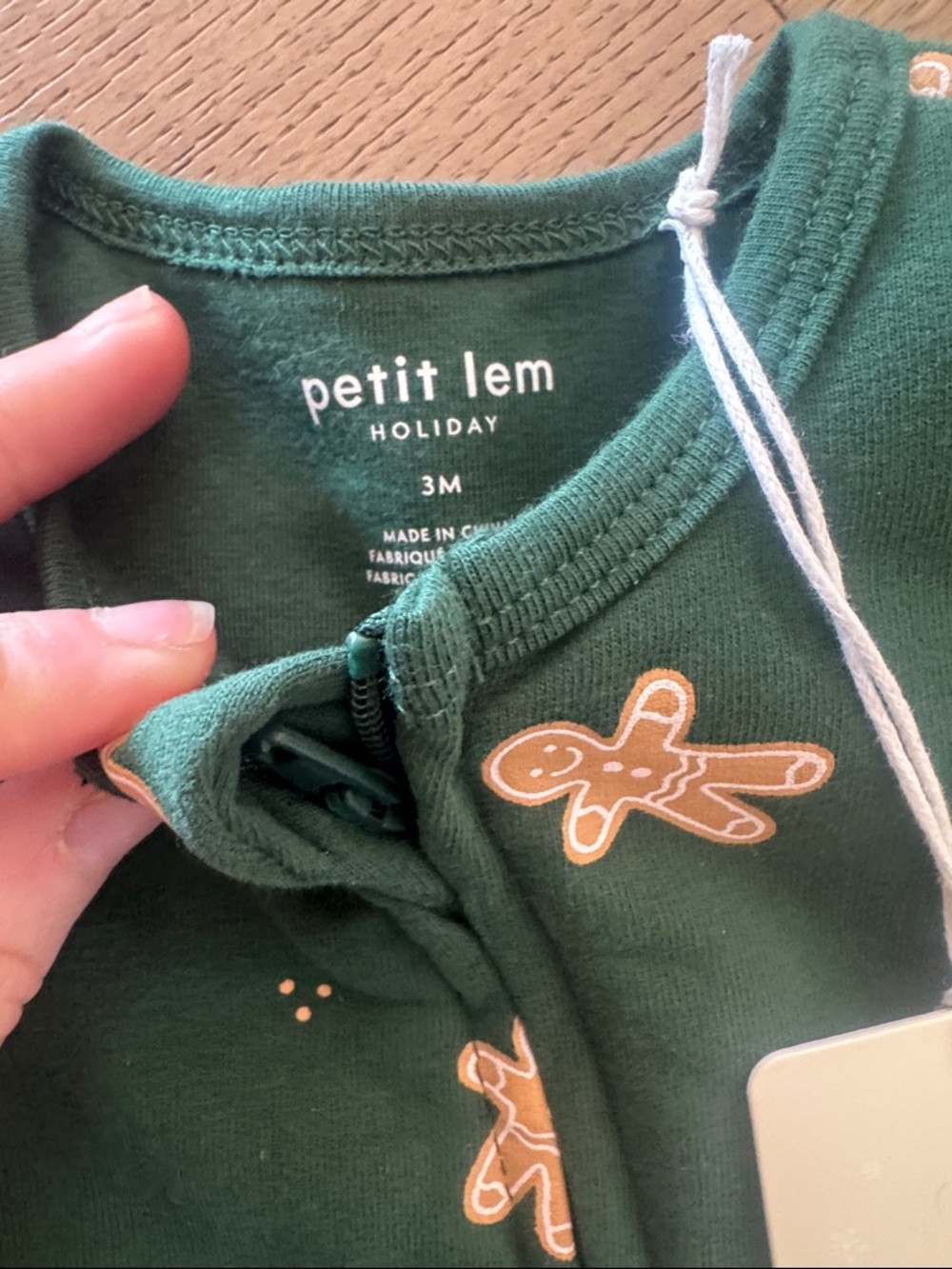 Petit Lem • NWT Green Gingerbread Print One-Piece Pajamas Christmas pjs family - Picture 3 of 5